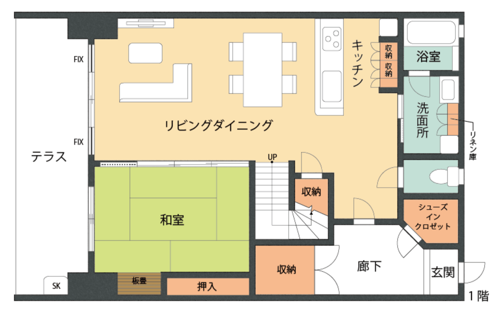 水回りを集めた間取り例