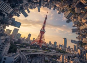 傾く東京タワー