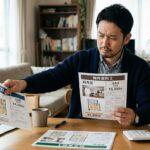 不動産資料を見比べている男性