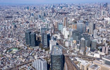 品川区のビル群と街並みを空撮した写真
